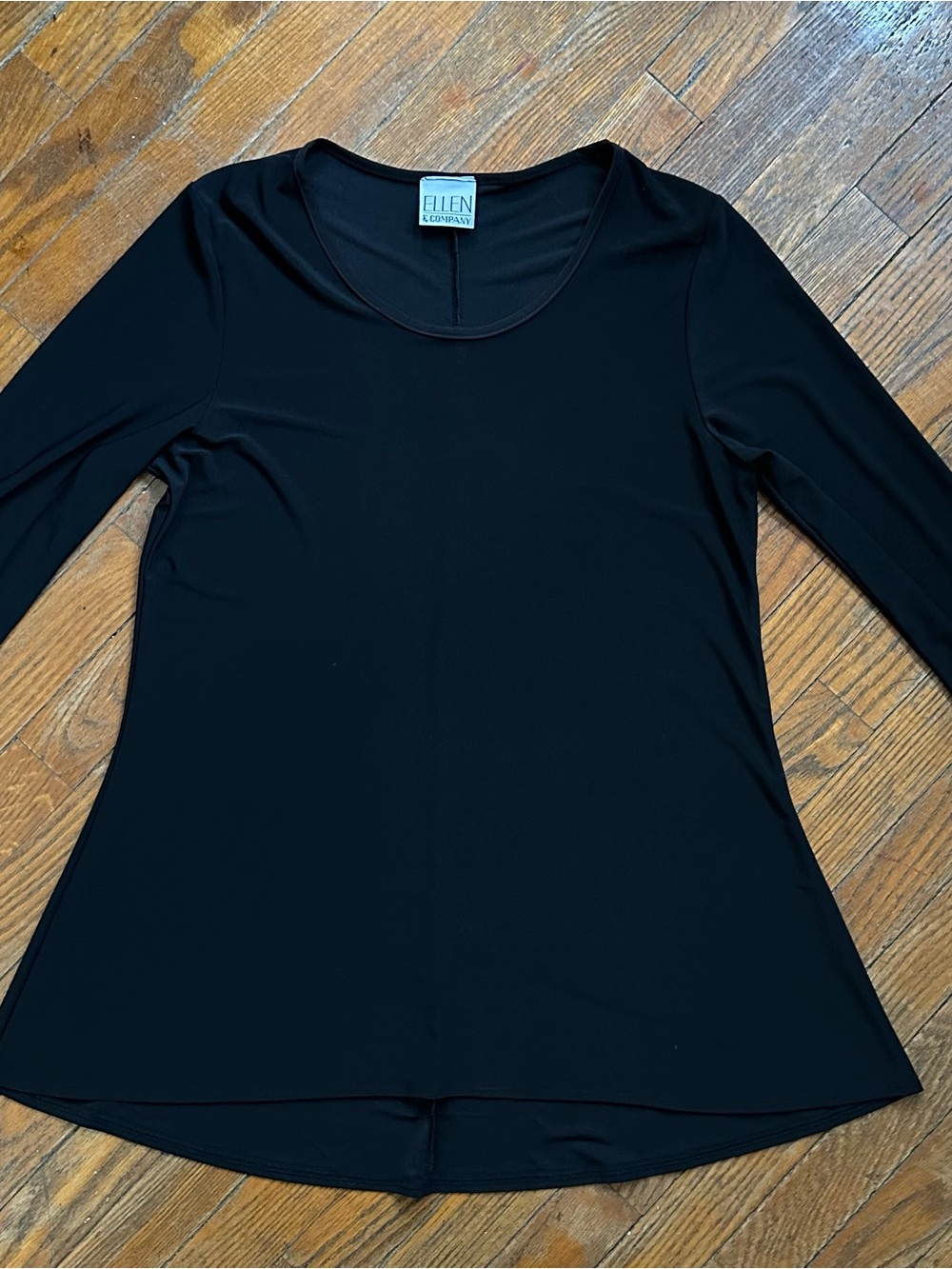Ellen & Company Scoop Neck High-Low Tunic Top | 3/4 Sleeve | Black